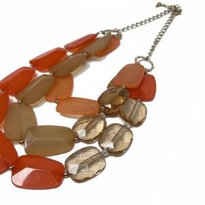 Chunky Orange Acrylic Statement Necklace Bib Collar Gold Tone Chain Adjustable